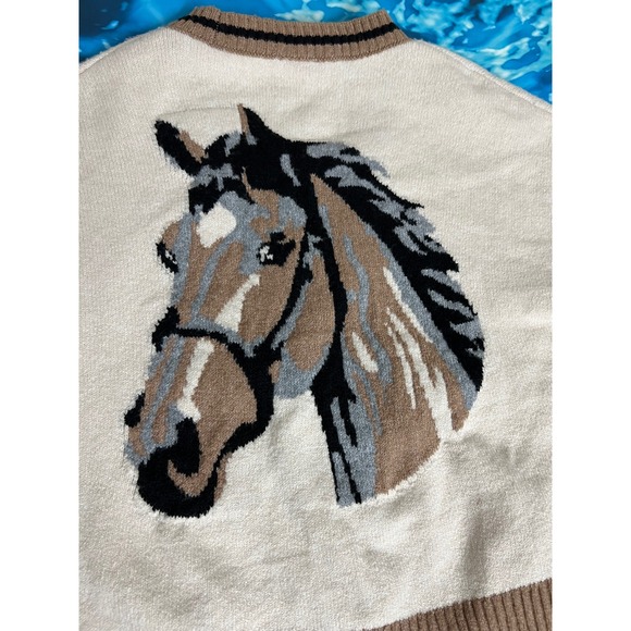 ❄️Nikka K Oatmeal Horse Graphic Cardigan Sweater JSW6363 Womens Large NEW - Picture 12 of 14
